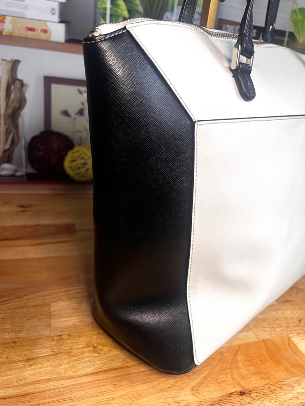 Kate Spade Louise Saffiano Leather Color Block Large Tote Bag Black White - Picture 11 of 12